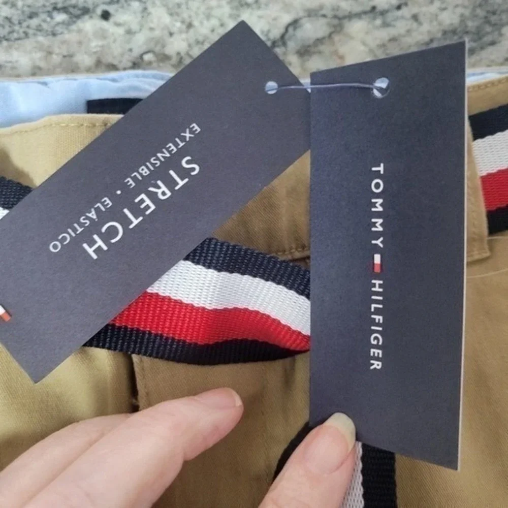 Tommy Hilfiger Boys Khaki Shorts Belted Size 14 New With Tags Casual Classic